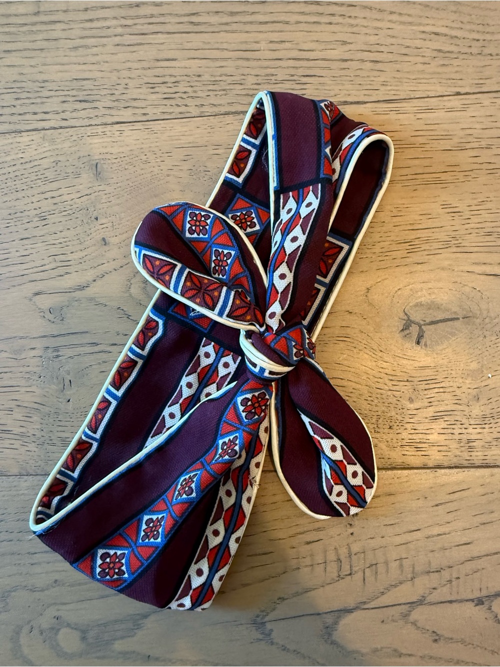 Burgundy Geometric Print Wide Bow Headband